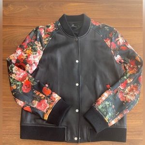 Floral print leather jacket